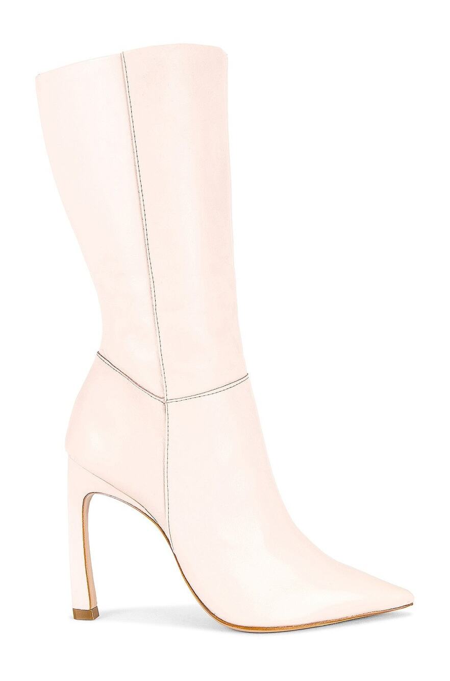 Women's Schutz Rose Nude Leather Bonita Block High Heel Boots 9.5 B